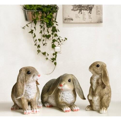 Simulation Cute Cartoon Rabbit Statues Collection Resin Animal Figurines Ornament Garden Micro landscape Decoration
