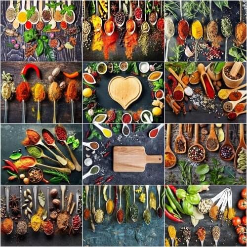 CHENISTORY Painting By number Spice For Adult Delicious Food On Canvas DIY Kits For Kitchen Room Hand Painted Painting Home Deco