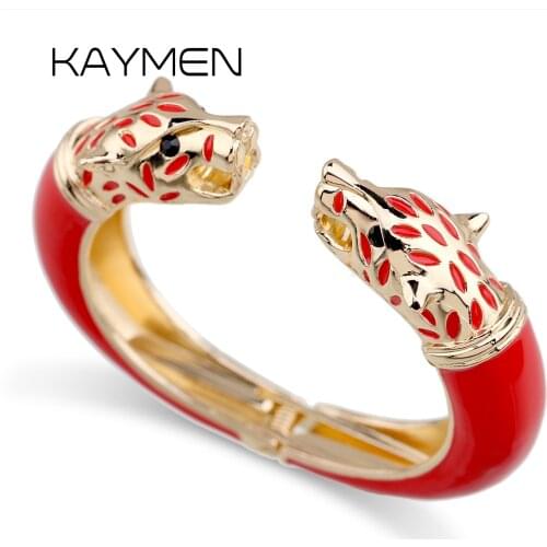 Kaymen New Statement Wolf Cuff Bangle, Girls Enamel Fashion Cuff Bracelet, Gold plated Animal Chunky Bangle