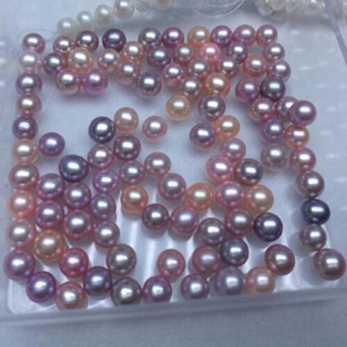 Lots 50 pcs high luster bright colors 7.5-8.5mm round mixed freshwater pearl loose beads
