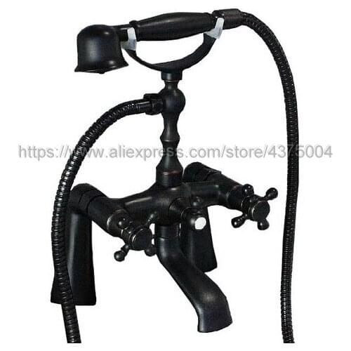 Black Oil Rubbed Brass Deck Mounted Telephone Shape Bathtub Shower Faucet Tub Mixer Tap W/Hand Shower Ntf026