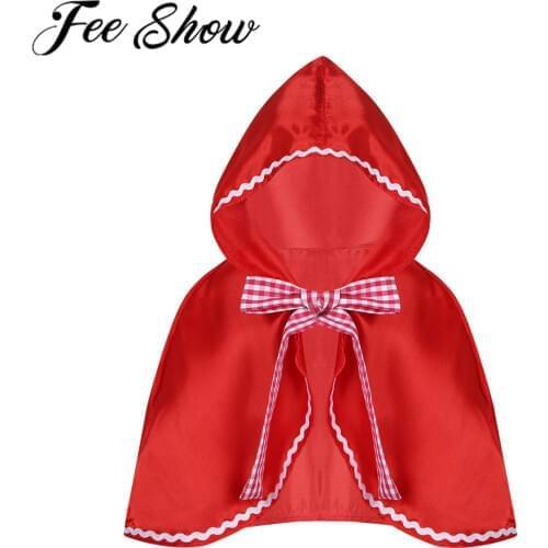 FEESHOW Fashion Red Cap Kids Girls Hooded Cloak Cape With Bowknot For Halloween Cosplay Party Costume Dress Up Holiday Clothes