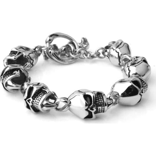 Men Skeleton Bicycle Link Chain Biker Bracelet Men Stainless Steel Skull Head Bracelet Bangles Male Hip Hop Jewelry Punk Rock