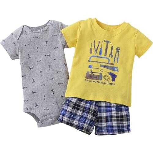 New 3 Pcs sets Baby Boys bodysuits (Short Sleeve T-Shirt + shorts) Summer cotton dinosaur Baby bebes Boy Clothes Newborn outwear