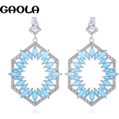 GAOLA 2019 New Flower Clear Cubic Zirconia Dangle Earrings Rhinestone Geometric Earring For Woman GLE9094
