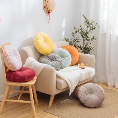 Solid Colors Multifunction Velvet Pumpkin Pillow Back/Seat Cushion Pillows Cozy Round Breathable Stripe Back Cushions for Adult