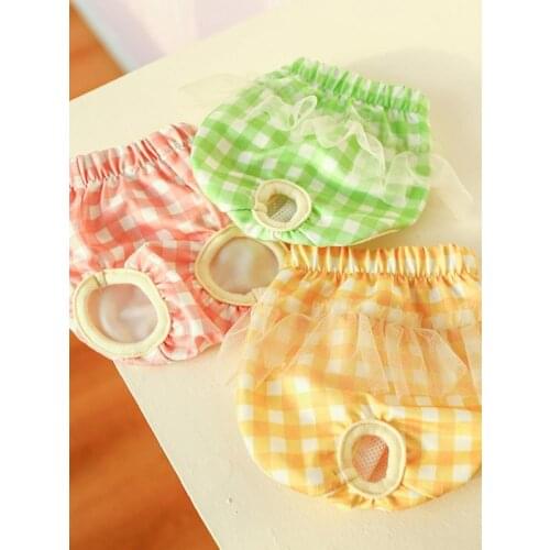 Puppy Undearwear Diaper Pet Dogs Cute Breathable Panties Washable Plaid Pattern Female Dog Physiological Sanitary Pants