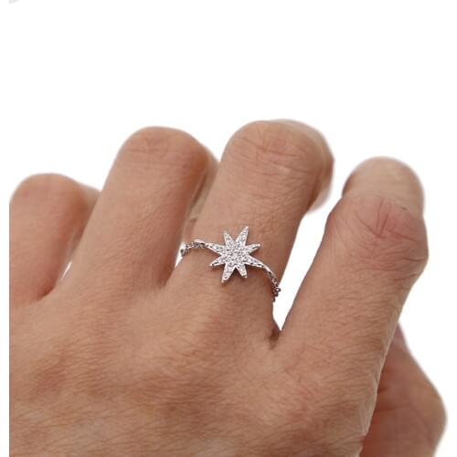 Simple adjust chain with cz star charm simple lovely girl women finger rings