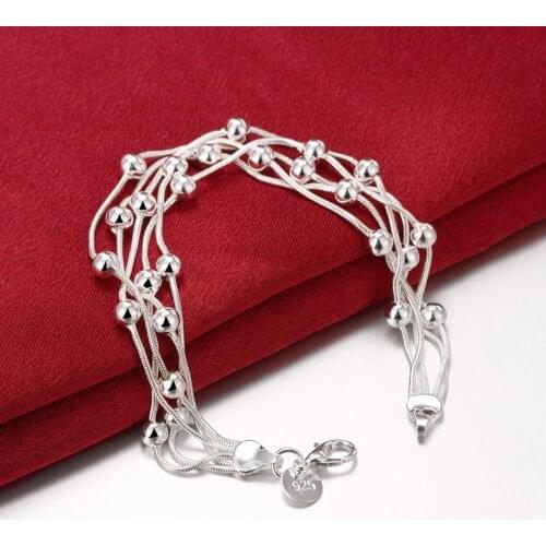 Factory outlets fashion 925 sterling silver Bracelet for woman five line beads chain fine Luxury jewelry Wedding party gifts