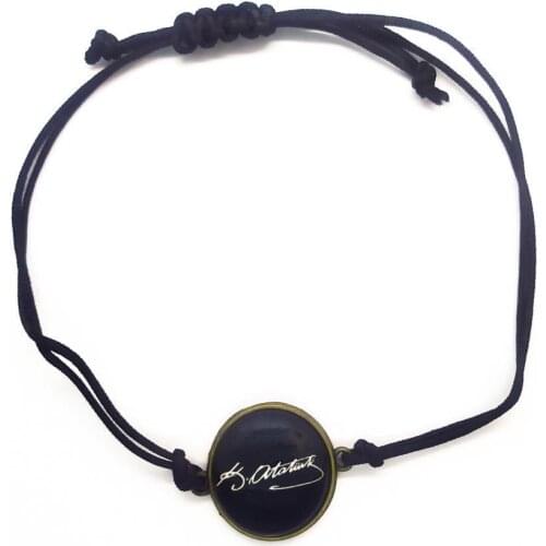 Ataturk Signed Adjustable Black Drawstring Black Bracelet