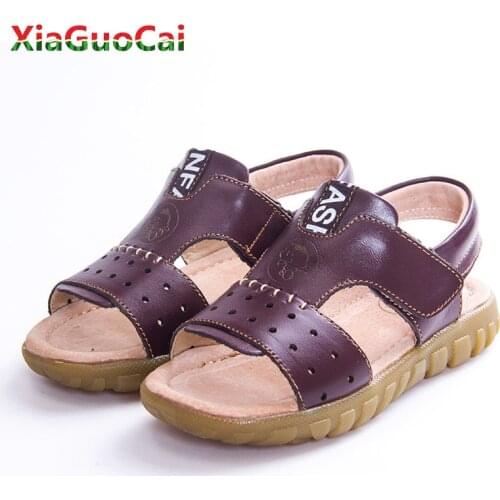 2019 Summer Girls Boys Sandals Genuine Leather Beath Children Kids Shoes Non-slip Hook&Loop Breathable Fashion Beach Sandals