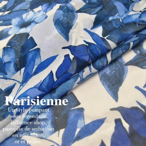 LEO&LIN Blue and White Thick 100% Silk Pleated Georgette Chiffon Thin Scarf Cheongsam Skirt Fabric DIY Patchwork Tissue
