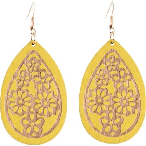 YULUCH 2019 African 5 Color Wooden Sculpture Flower Personality Water Drop Earrings For Women Ethnic Indian Big Pendant Earrings