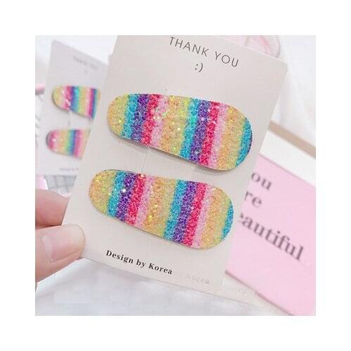 2PCS Fashion Women Wild cute rainbow color sequins hair clips clip Barrettes Female Elegant Headbands Hair Clips Lady Hairpins