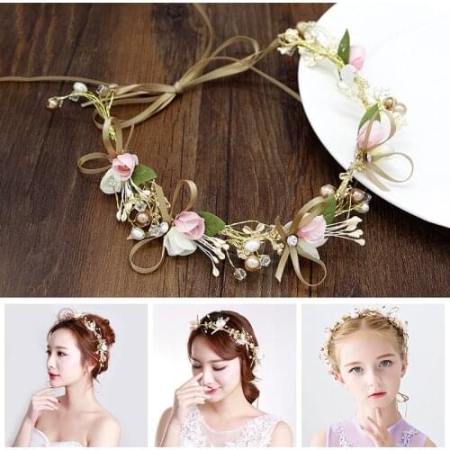 New Beautiful Handmade Bridal Bow Wreath Bridesmaid Flower Belt Children Head Ring Headdress Hair Ornaments For Women Jewelry