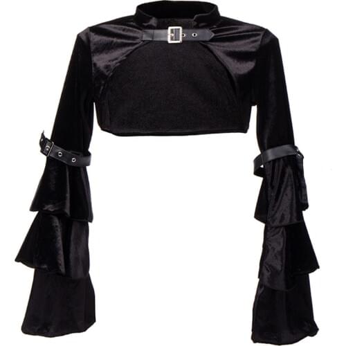 Women Steampunk Corset Jacket Medieval Victorian Retro Gothic Black Shrug Bolero Long Sleeve Mini Coat