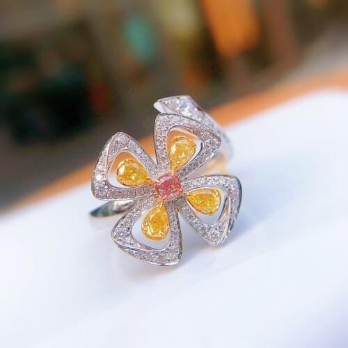 Xu drift of flower ring pt950 canary clovers powder crystal female ring opening