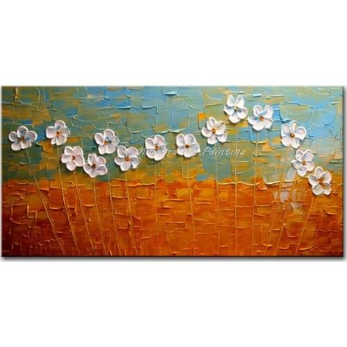 Hand Painted White Flowers Modern Abstract Palette Knife Oil Painting On Canvas Wall Art Picture For Living Room Home Decoration