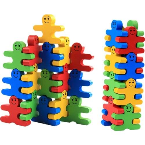 16PCS Wooden Villain Balance Rainbow Stacked Blocks Set Game Building Toys