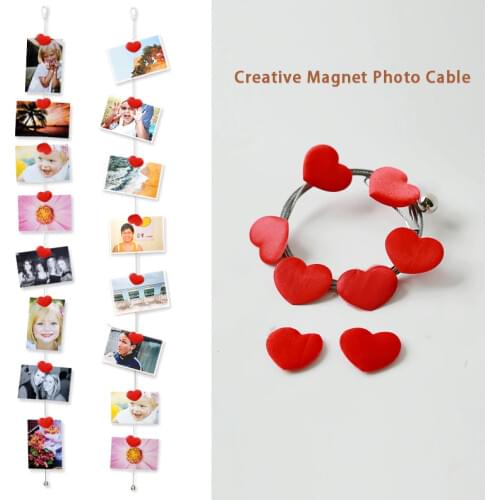 2pcs 1.5M High Quality Silver Magnetic Cable Photo Or Card Holder With 8 fabric Heart Image Magnet Photo Background