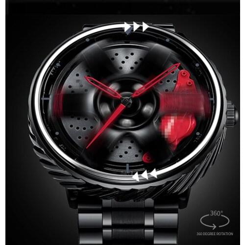 2021 New Design Spinning Car Wheel Rim Hub Men Watches 3D Model Rotatable Fashion Hiphop Men Quartz Wristwatch Waterproof Gift