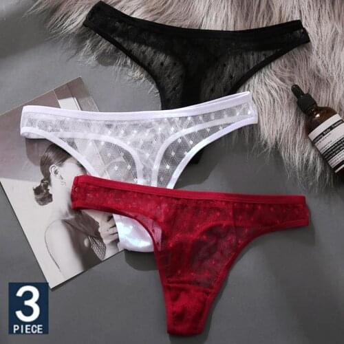 3Pcs/set New Arrivals Sexy Lingerie Hollow Out Lace Underwear Women Solid Perspective Ropa Interior Mujer Panties Women Thongs