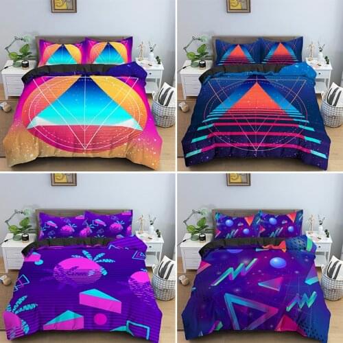 80s 90s Modern Retro Neon Bedding Set Single King Queen Psychedelic 3D Geometric Duvet Cover And Pillowcase 2/3pcs Bedclothes