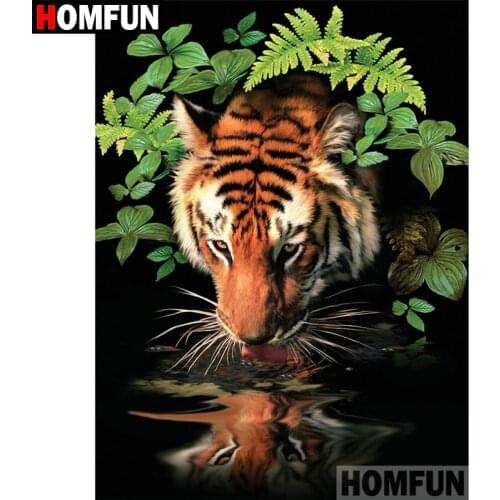 HOMFUN 5D DIY Diamond Painting Full Square/Round Drill "Animal tiger" 3D Embroidery Cross Stitch gift Home Decor A01356