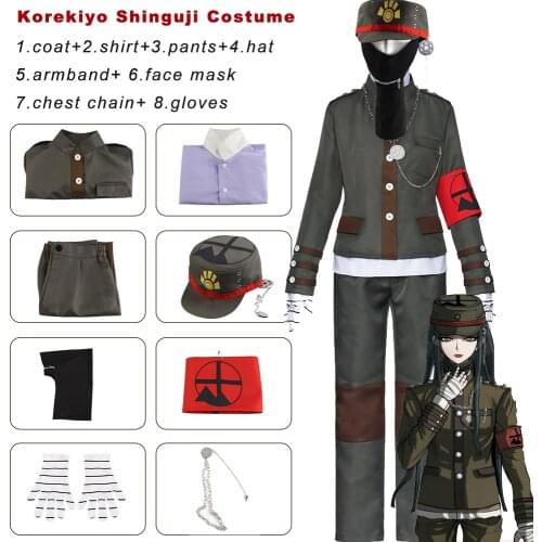 Anime Danganronpa V3 Korekiyo Shinguji Cosplay Costume Suit Wig Men Women Kid Hat Mask Long Wig 8pcs Girls School Uniform Outfit