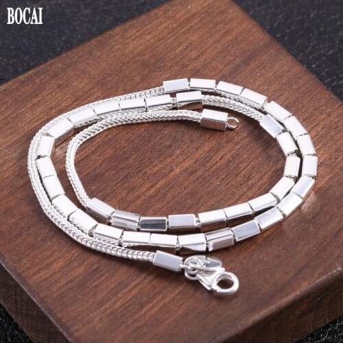 BOCAI new real S925 pure silver woman necklace individual fashion clavicle chain Chopin chain sequin trendy woman necklace
