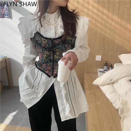 Korean Vintage Style Women Blouse Sets Fashion White Shirt and Vest Two Piece Sets Chic Corset Top Suits Retro 2 Pcs Camis Blusa