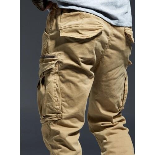 Army Military Pants Streetwear Fashion Ankle Length Cargo Pants Men Joggers Elastic Waist Zipper Many Pockets Black