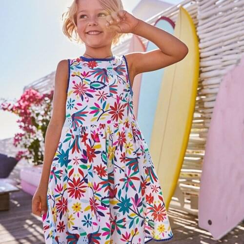 Childrens Clothing Dress Wholesale Summer New Girls Dress Cotton Cartoon Floral Print Dress girls dress