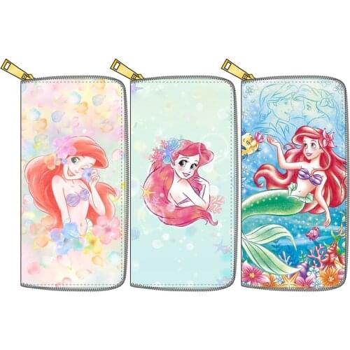 Disney Mermaid girl Card Holder New Princess Long Wallet PU Clutch Long Zipper Wallet