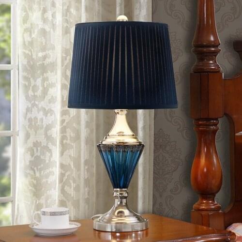 European Table Lamp Bedroom Bedside Table Lamp American Light Luxury Creative Blue Glass Simple Modern Nordic Warm Living Room