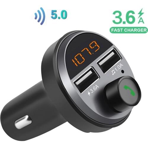 Konrisa FM Transmitter Bluetooth 5.0 Music Player 5V3.6A Dual USB Port Car MP3 Player Handsfree Kit Support TF Card USB Driver