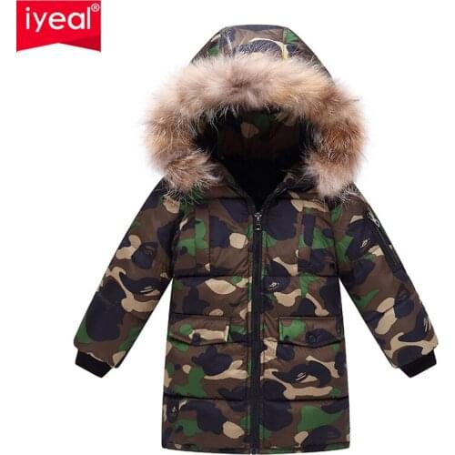 IYEAL Winter Boys Camouflage Jacket Childrens Winter Hooded Clothing Coat Boy Thick Outerwear Child Kids Long Coat 3-10Y