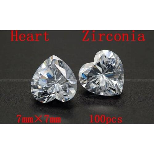 MRHUANG Shine!100pcs/pack Grade AAA Crystal Clear CZ Cubic Heart Shape 7*7MM Zirconia Stone DIY Beads For earring ring Jewelry