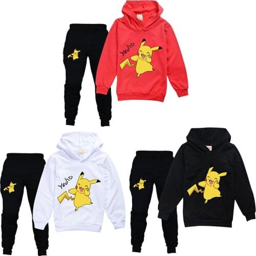 Anime Pokemon Kid Pikachu Clothing Autumn Winter Boys Girls Clothes Long Sleeve Suit Kid Clothes Tracksuit Hoodies Clothing Sets