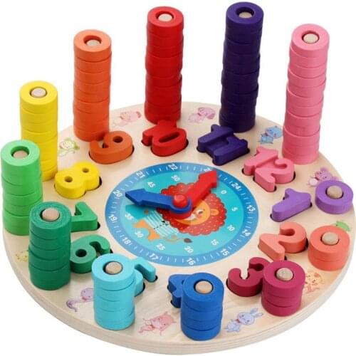 Colorful Clock Time Number Ring Blocks Stacking Jigsaw Puzzles Children Kids Toy