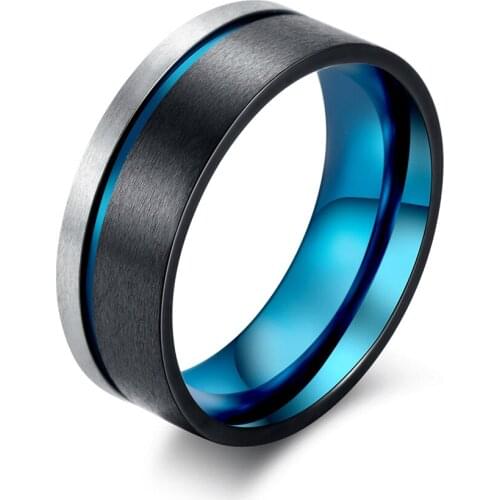 Titanium Steel Electroplate Blue Black Mens Ring Hot Fashion New Jewelry