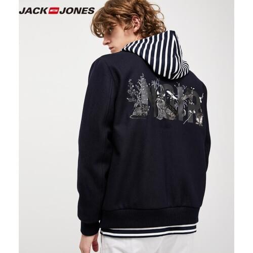 JackJones Mens Baseball Collar 3D Embroidered Printed Woolen Overcoat| 220127503