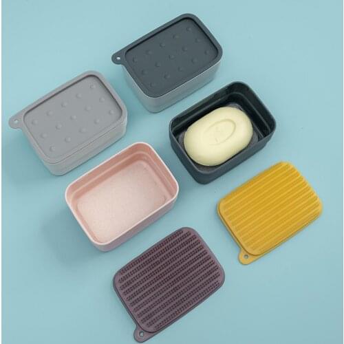 Wall Mounted Portable Soap Container Storage Box Rack Holder with Brush Lid