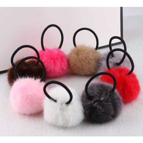 New Hot Lovely Fashion Women Girls Warm Artificial Fake Rabbit Fur Ball Girls Elastic Hair Rope Party Vacation Headdress