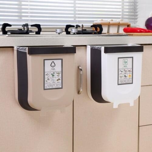 Kitchen Cabinet Door Hanging Trash Can Folding Waste Bin for Bathroom Toilet Waste Storage Bucket Wall Mounted Trash Bin WF922