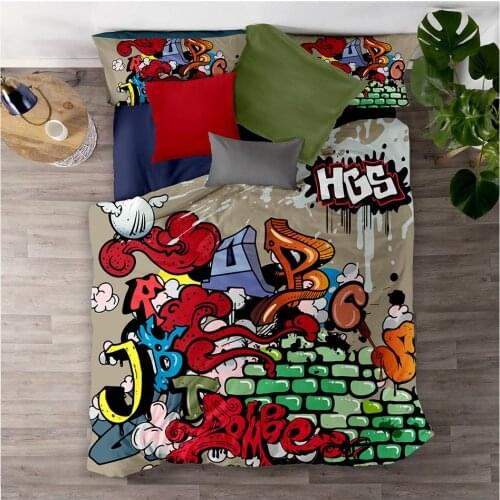 Doodling Hip Hop Bedding 3-piece set Duvet Cover Sets Europe Size Cartoon anime Quilt Cover Customize Design Free shipping