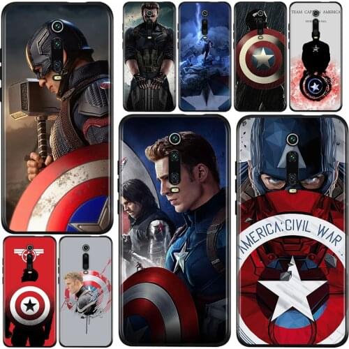 Marvel Captain America Shockproof Cover For Xiaomi Redmi K40 K30i K30T K30S K30 K20 10X Ultra Pro Soft TPU Black Phone Case