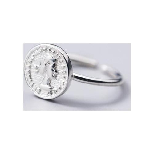 REAL.925 Sterling Silver fINE figure portrait Coin Ring Open adjust GTLJ1677