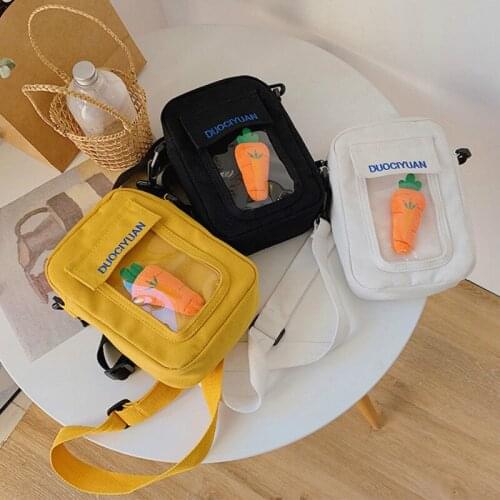 New Fashion Women Small Square Bag Girls Cute Carrot Canvas Shoulder Crossbody Bags Female Casual Phone Messenger Handbag Purse