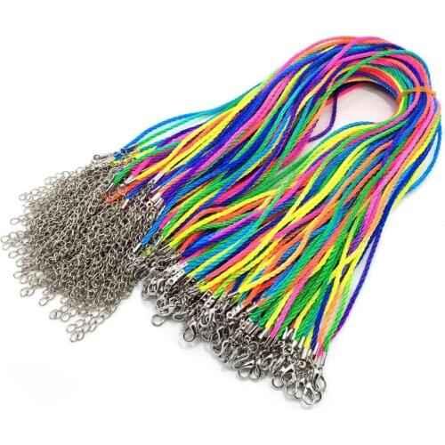 YIQIFLY 100pcs 2mm Rainbow Color Silk Cord Necklace Beading Cord String Rope Wire about 45cm+5cm Extender Chain Lobster Clasp